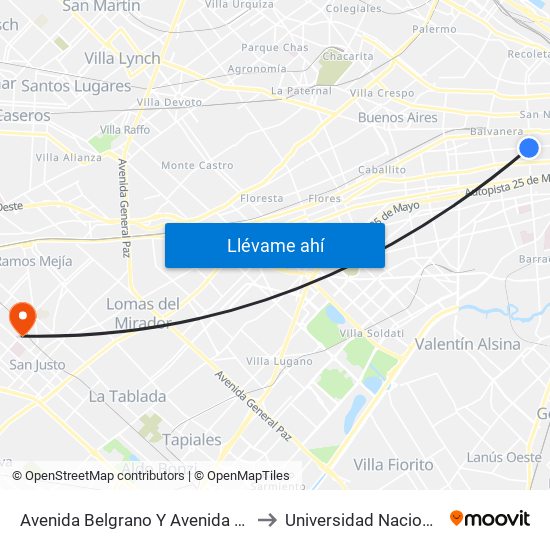 Avenida Belgrano Y Avenida Entre Ríos (57 - 98 - 164) to Universidad Nacional De La Matanza map