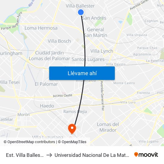 Est. Villa Ballester to Universidad Nacional De La Matanza map