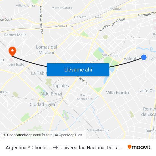 Argentina Y Choele Choel to Universidad Nacional De La Matanza map