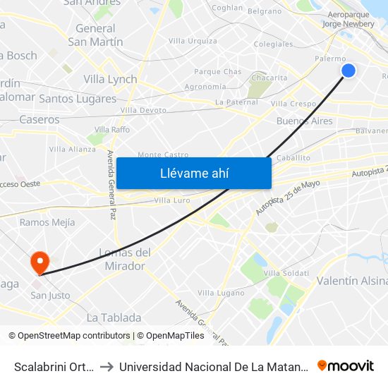 Scalabrini Ortiz to Universidad Nacional De La Matanza map