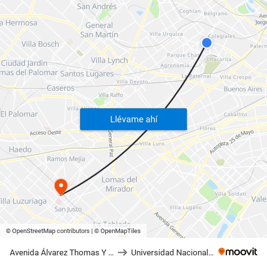 Avenida Álvarez Thomas Y Heredia (90 - 176) to Universidad Nacional De La Matanza map