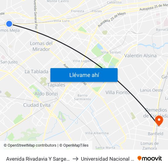 Avenida Rivadavia Y Sargento Cabral to Universidad Nacional De Lanús map
