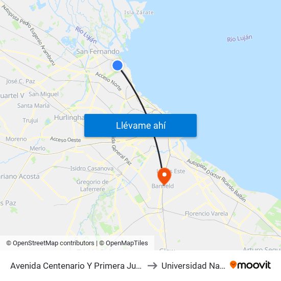 Avenida Centenario Y Primera Junta (60 - 203 - 333 - 365 - 437) to Universidad Nacional De Lanús map