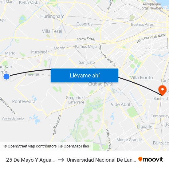 25 De Mayo Y Aguado to Universidad Nacional De Lanús map