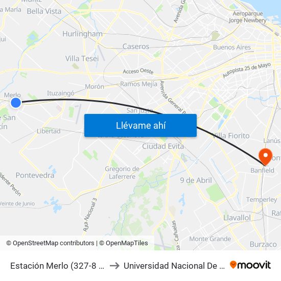 Estación Merlo (327-8 - 392) to Universidad Nacional De Lanús map