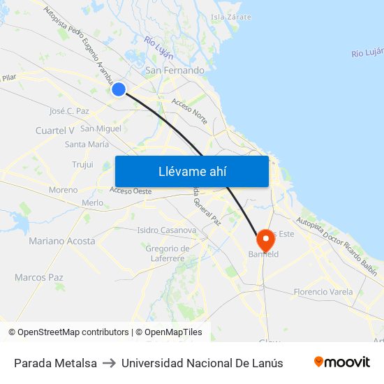 Parada Metalsa to Universidad Nacional De Lanús map