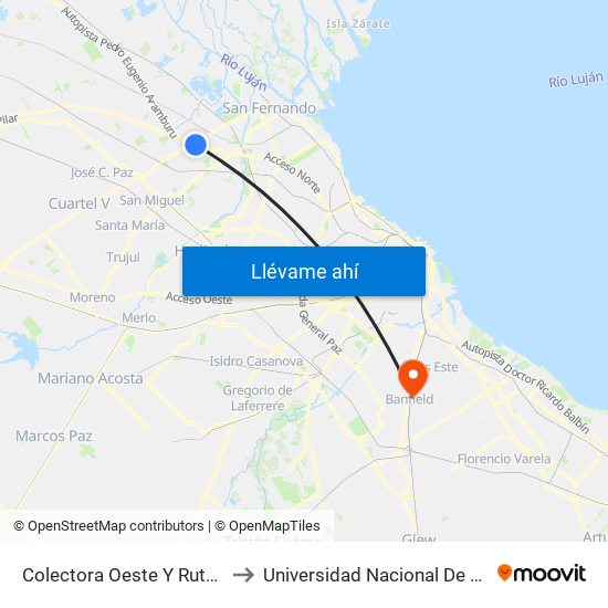 Colectora Oeste Y Ruta 197 to Universidad Nacional De Lanús map