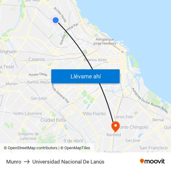 Munro to Universidad Nacional De Lanús map