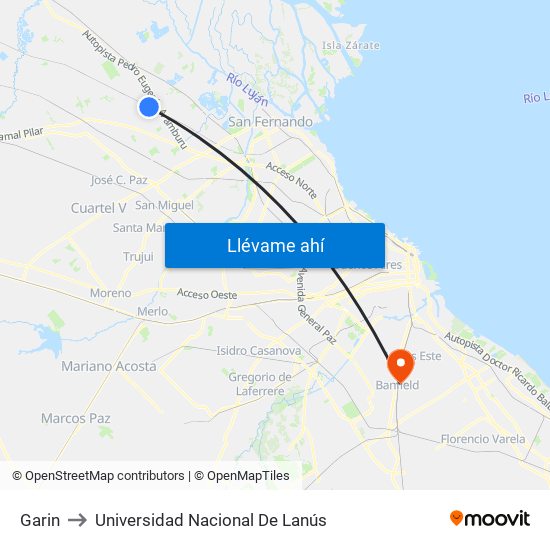 Garin to Universidad Nacional De Lanús map