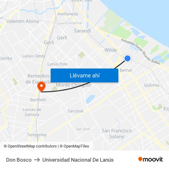 Don Bosco to Universidad Nacional De Lanús map