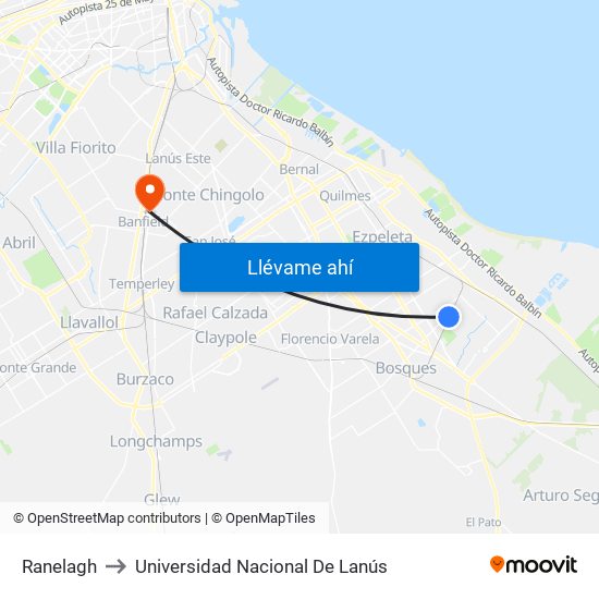 Ranelagh to Universidad Nacional De Lanús map