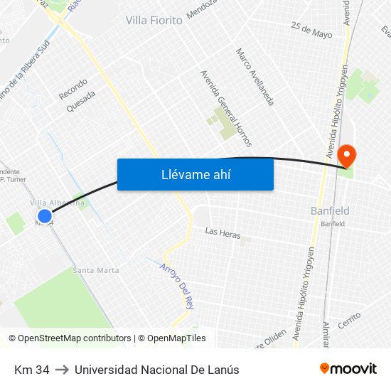 Km 34 to Universidad Nacional De Lanús map