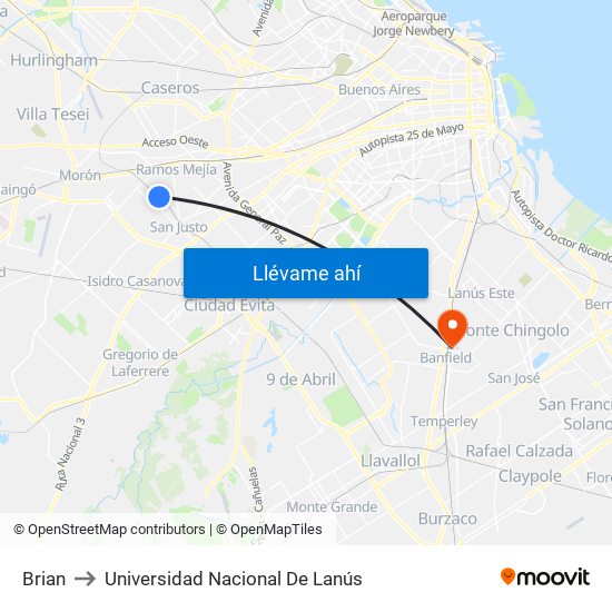 Brian to Universidad Nacional De Lanús map