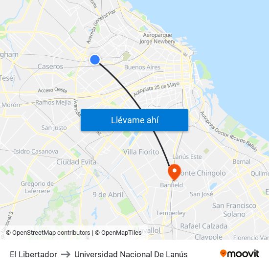 El Libertador to Universidad Nacional De Lanús map