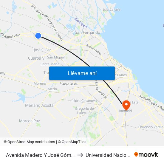 Avenida Madero Y José Gómez (Est. Del Viso) to Universidad Nacional De Lanús map