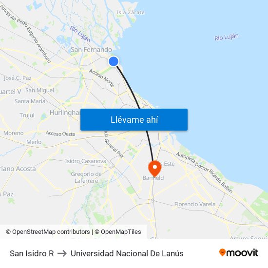 San Isidro R to Universidad Nacional De Lanús map