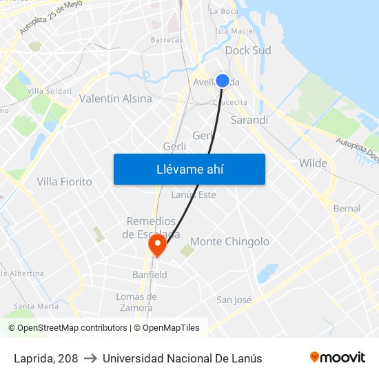 Laprida, 208 to Universidad Nacional De Lanús map