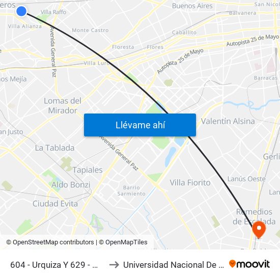 604 - Urquiza Y 629 - México to Universidad Nacional De Lanús map