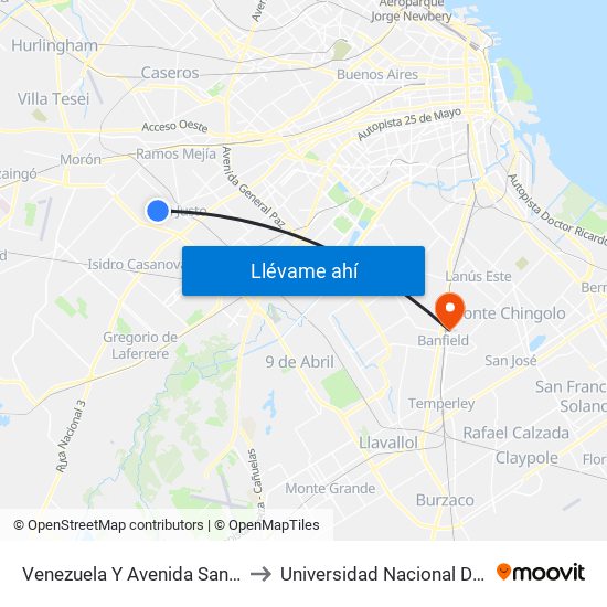 Venezuela Y Avenida Santamaría to Universidad Nacional De Lanús map