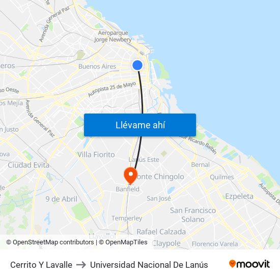 Cerrito Y Lavalle to Universidad Nacional De Lanús map
