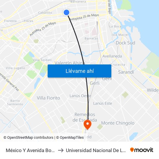 México Y Avenida Boedo to Universidad Nacional De Lanús map