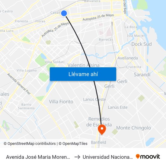Avenida José María Moreno Y Guayaquil to Universidad Nacional De Lanús map
