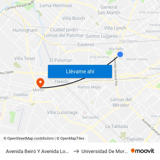 Avenida Beiró Y Avenida Lope De Vega (85 - 146) to Universidad De Morón Sede Central map