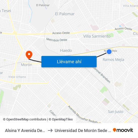 Alsina Y Avenida De Mayo to Universidad De Morón Sede Central map