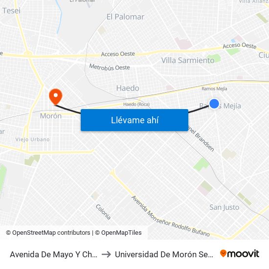 Avenida De Mayo Y Chacabuco to Universidad De Morón Sede Central map