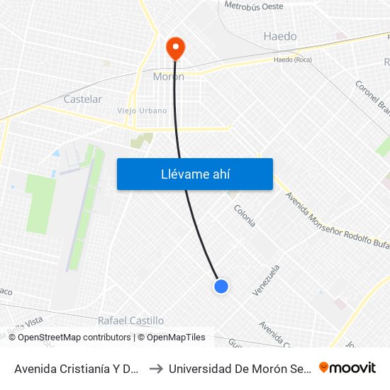 Avenida Cristianía Y Del Bañado to Universidad De Morón Sede Central map