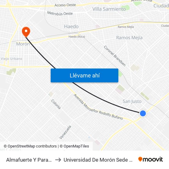 Almafuerte Y Paraguay to Universidad De Morón Sede Central map