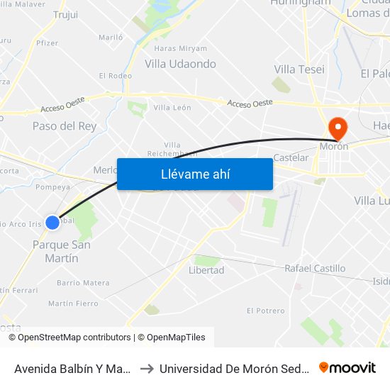 Avenida Balbín Y Madariaga to Universidad De Morón Sede Central map