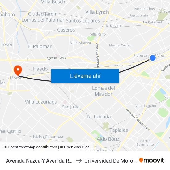 Avenida Nazca Y Avenida Rivadavia (63 - 145) to Universidad De Morón Sede Central map