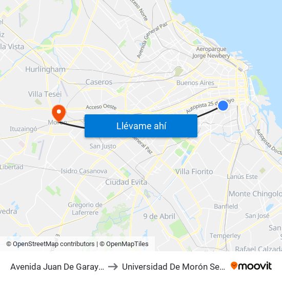 Avenida Juan De Garay Y Alberti to Universidad De Morón Sede Central map