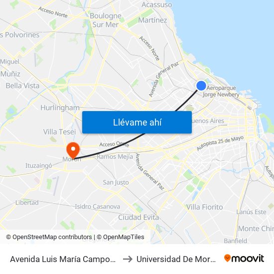 Avenida Luis María Campos Y Zabala (15 - 29) to Universidad De Morón Sede Central map