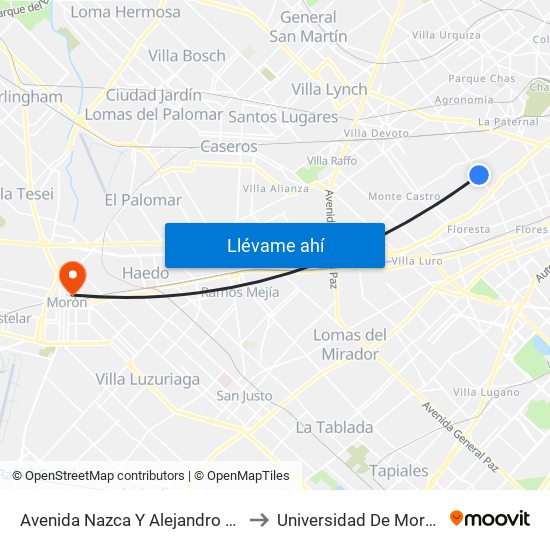 Avenida Nazca Y Alejandro Cervantes (84 - 110) to Universidad De Morón Sede Central map