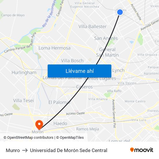 Munro to Universidad De Morón Sede Central map