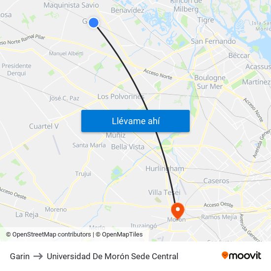 Garin to Universidad De Morón Sede Central map