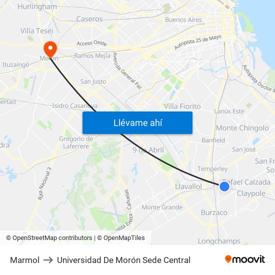 Marmol to Universidad De Morón Sede Central map