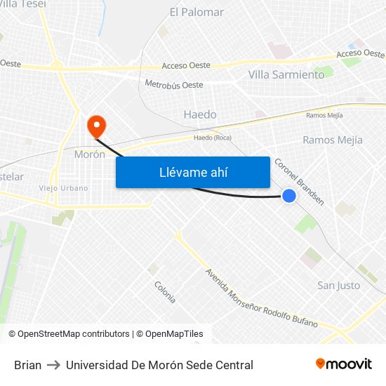 Brian to Universidad De Morón Sede Central map