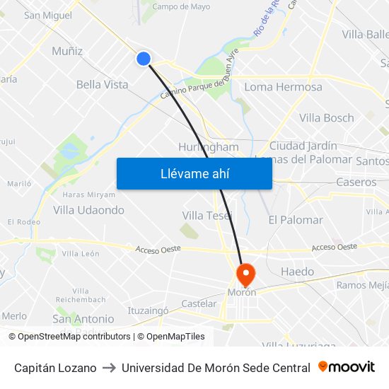 Capitán Lozano to Universidad De Morón Sede Central map