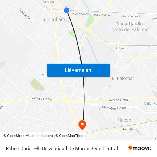 Ruben Dario to Universidad De Morón Sede Central map
