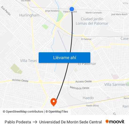 Pablo Podesta to Universidad De Morón Sede Central map