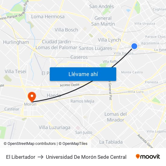 El Libertador to Universidad De Morón Sede Central map