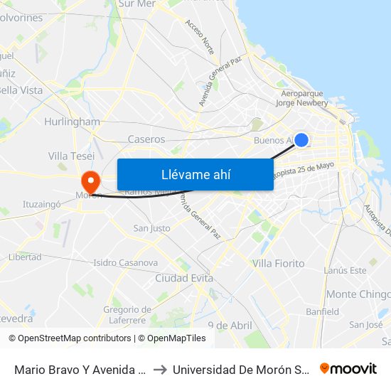 Mario Bravo Y Avenida Corrientes to Universidad De Morón Sede Central map