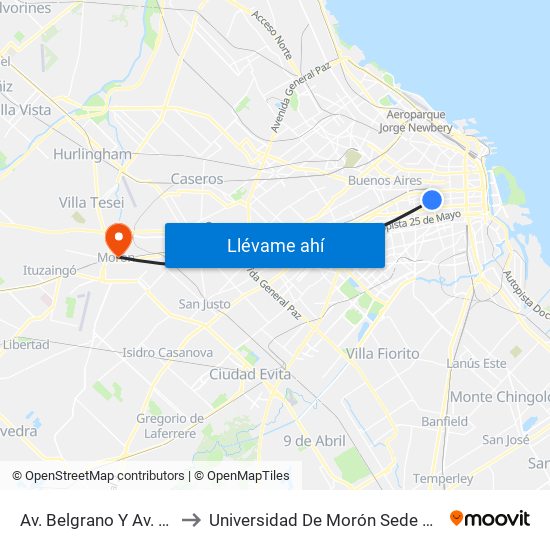 Av. Belgrano Y Av. Jujuy to Universidad De Morón Sede Central map