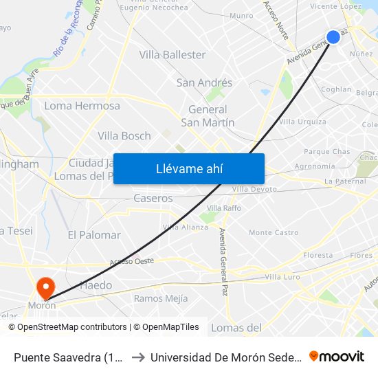 Puente Saavedra (15 - 21) to Universidad De Morón Sede Central map