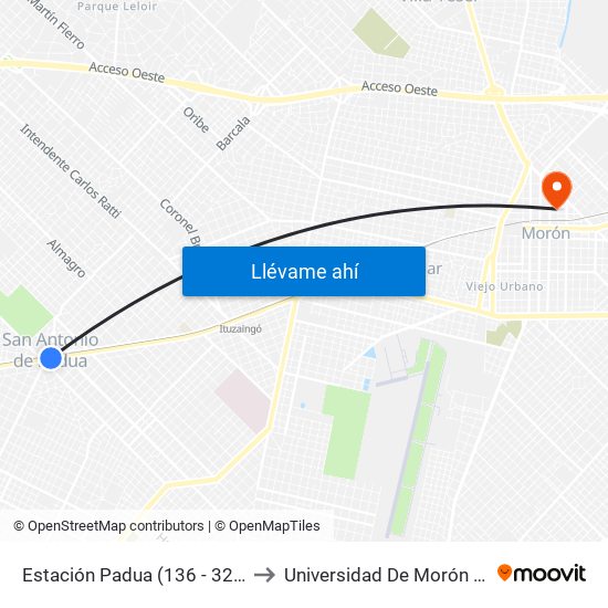 Estación Padua (136 - 322 - 336 - 392) to Universidad De Morón Sede Central map