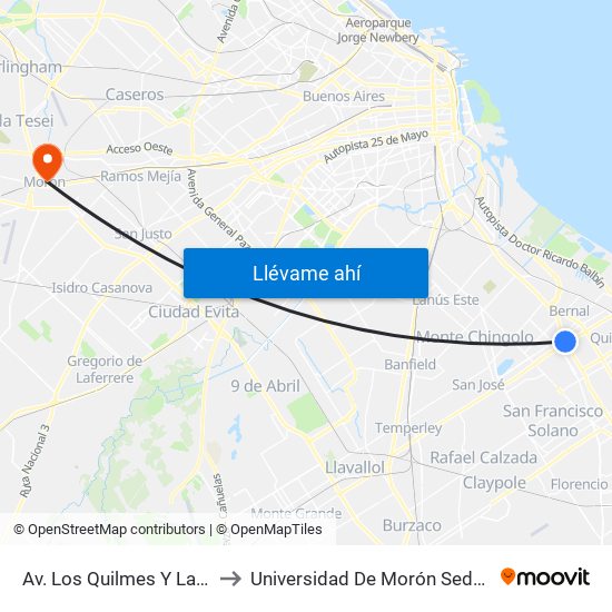 Av. Los Quilmes Y Lamadrid to Universidad De Morón Sede Central map