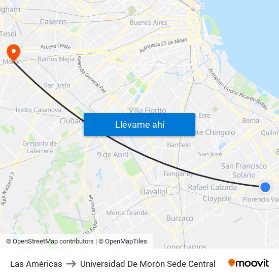 Las Américas to Universidad De Morón Sede Central map